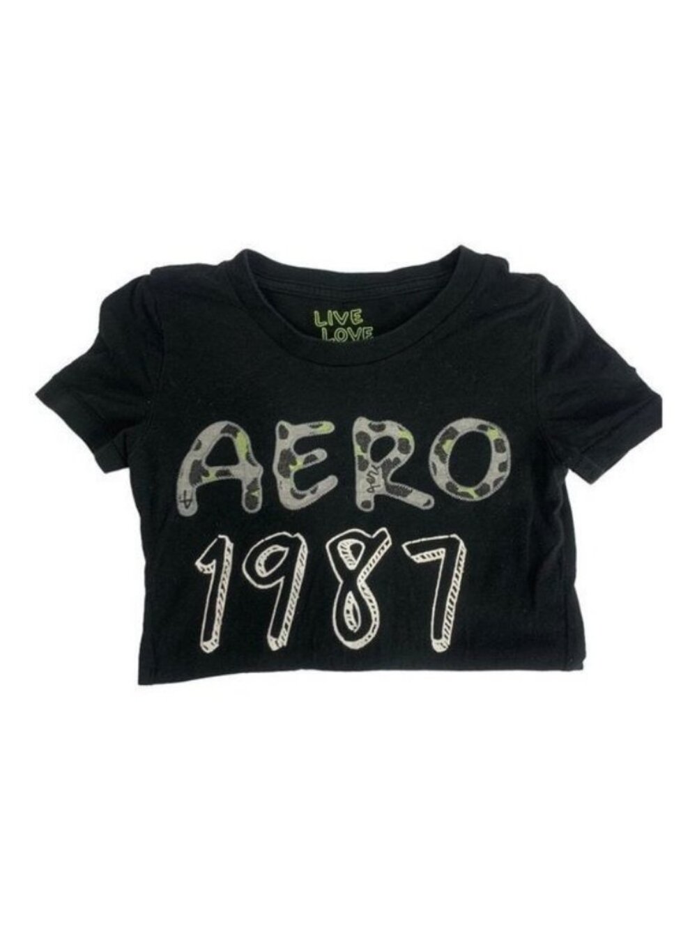 Aero 1987 Womens XS Black Graphic Tee Cotton Blend Slim Fit Casual Shirt
